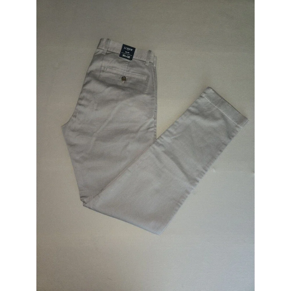 J.Crew Flex Chino Pants Men Slim Fit Grey Size 30x32 Stretch Cotton Flat Front